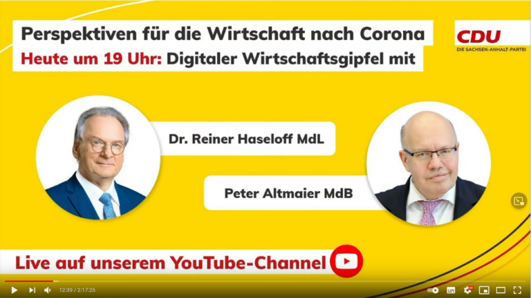 Digitaler Wirtschaftsgipfel mit Peter Altmaier und Dr. Reiner Haseloff
